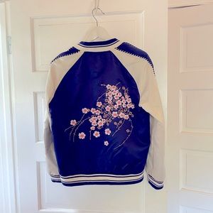 Satin embroidered bomber jacket w/cherry blossoms